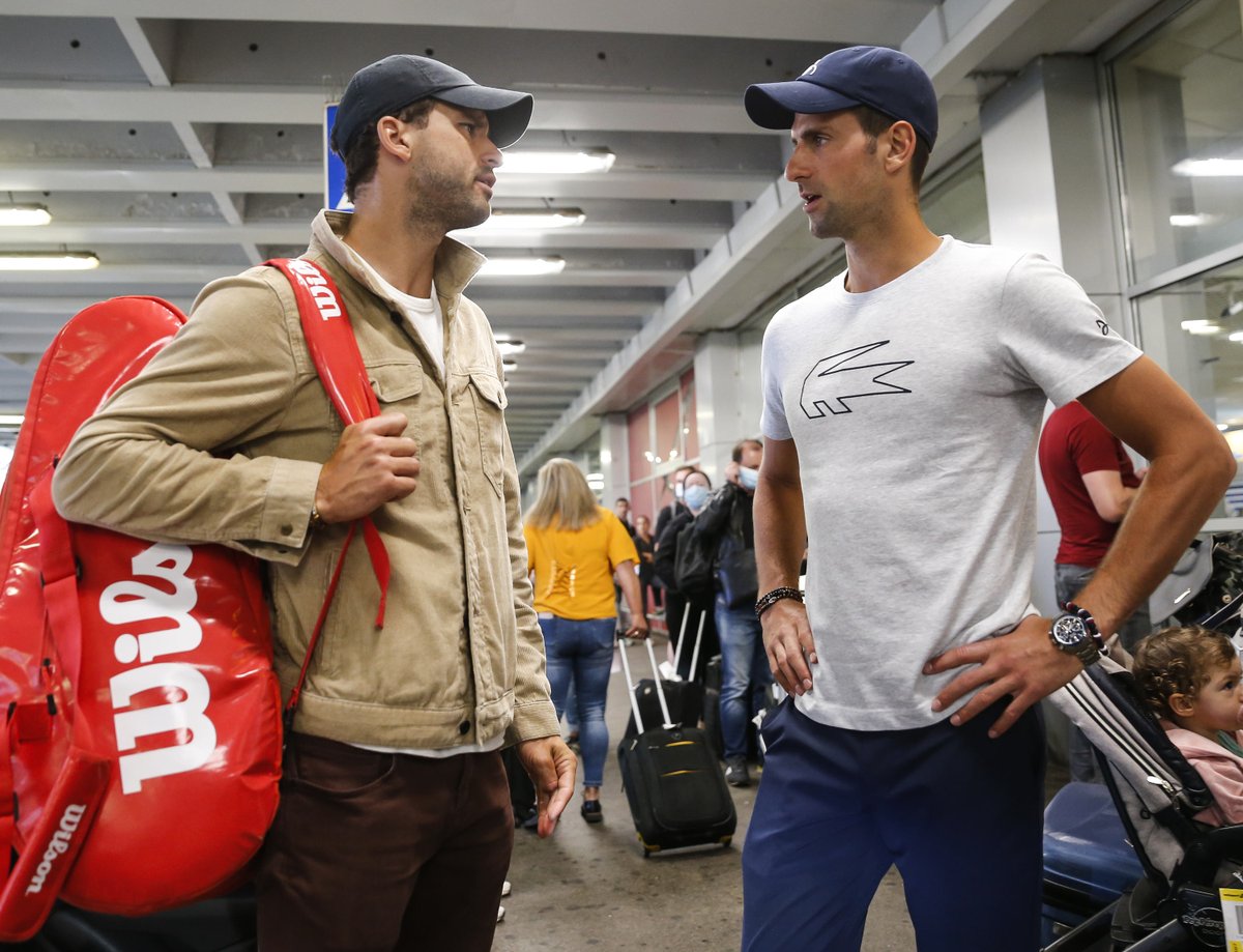 BasiaID's tweet photo. Novak and Grigor at the airport #AdriaTour 
photo: Srđan Stevanović https://t.co/U3PQBQ5J5N