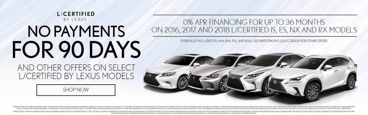 Enjoy no payments for 90 days and 0% APR on new and #LCertified models through June 30 at #LexusofHuntsville. bit.ly/3cv7vs4
