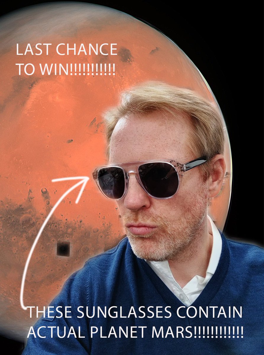 Raffle ending tomorrow midnight GMT. Last chance to win sunglasses I've hand made personally from a rock from Mars. Auction for 2nd pair at £300 (send me private bids)  justgiving.com/fundraising/to… #orbis  #orbisuk