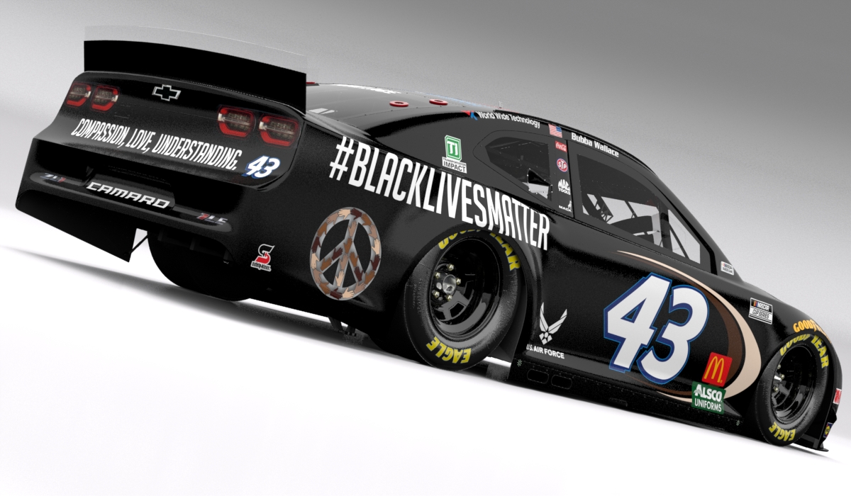 jim_utter's tweet image. NEWS: @BubbaWallace to sport #BlackLivesMatter paint scheme on his No. 43 @RPMotorsports Chevrolet in Wednesday night's #NASCAR Cup Series race at @MartinsvilleSwy