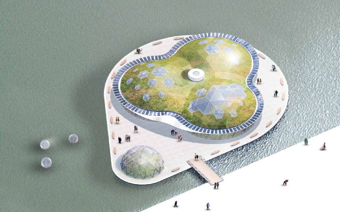 Ontwerp uit 2016 voor drijvend hotel voor Floriade 2022 in Almere met als basis een geodetische koepelconstructie. #FLORIADE #Biobased <a href="/Arc2architecten/">Arc2 architecten</a> <a href="/Arc2Principles/">Arc2GreenLab</a> arc2.nl/projecten/flor…