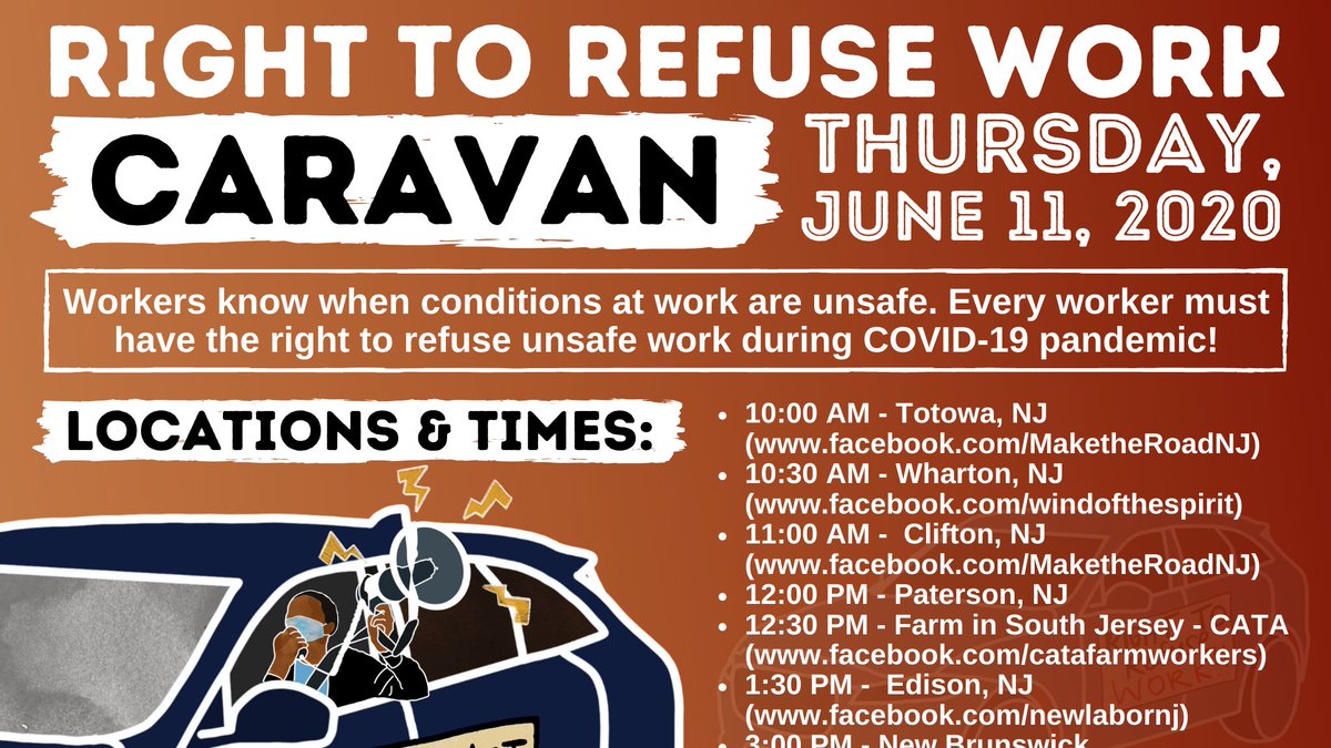 We demand the right to refuse to work in unsafe workplace conditions &amp; other protections at work in NJ - join us! #WorkerProtectionsNOW! #Right2Refuse <a href="/WindofSpiritNJ/">Wind of the Spirit Immigrant Resource Center</a> <a href="/LWC_workers/">LaundryWorkersCenter</a> <a href="/MaketheRoadNJ/">Make the Road New Jersey 🦋</a> <a href="/WorkersUnitedNY/">Workers United, NY NJ Joint Board</a> <a href="/NewLabor/">New Labor</a> <a href="/NJCitizenAction/">New Jersey Citizen Action</a>  facebook.com/events/6710971…