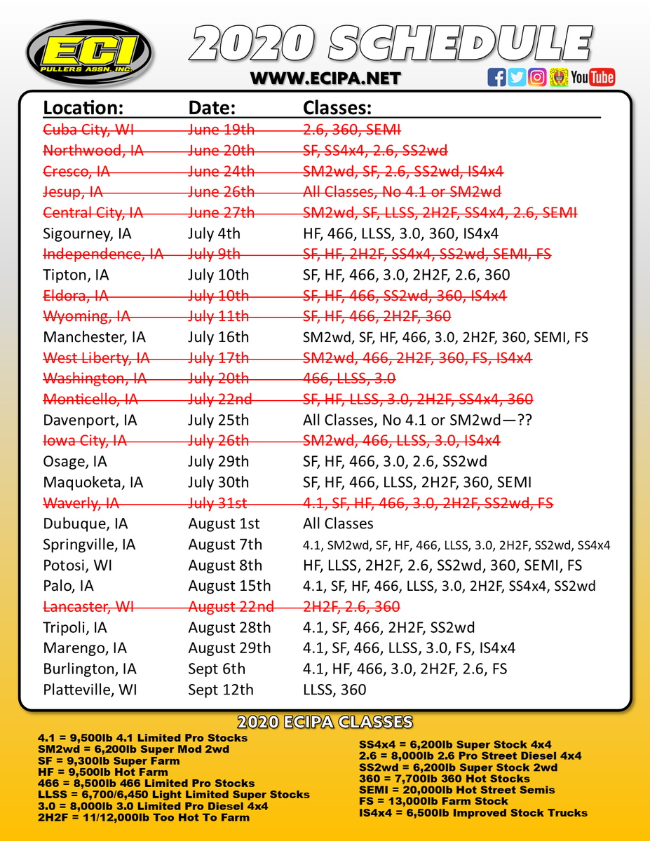 Updated 2020 Schedule as of June 8th, 2020.