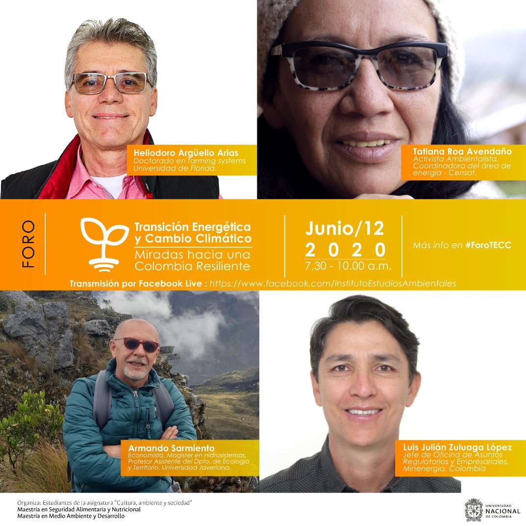 CensatAguaViva's tweet photo. Conéctate al #FaceLive del Instituto Estudios Ambientales este 12 de junio. Estaremos participando en el #webinar #TransiciónEnergética y #CambioClimático Miradas Hacia una Colombia Resilente. https://t.co/Wce1WWKNv6