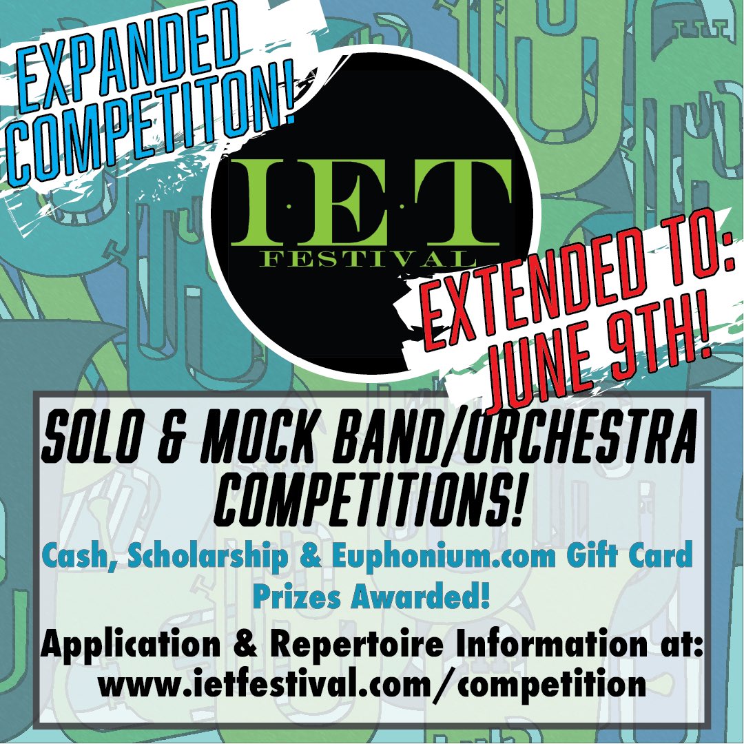 IETFestival's tweet photo. DUE TODAY! All competition recordings are due to competitions@ietfestival.com today, June 9th. We are looking forward to hearing you! 

Still time to register! https://t.co/1YZrqWtMbF

#euphonium #tuba #ietfestival #iet2020 #lowbrass #brass #music #performingarts https://t.co/RQqUrJ8KLW