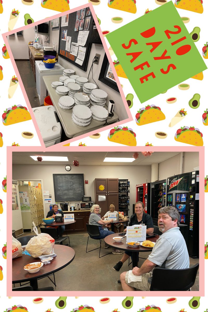anbenner926's tweet photo. .::y’all today we celebrated 210 days safe...on taco Tuesday!  From an amazing local place El Camino!  Thank you to our associates!::. @Mdross66 @RiversDepot @hrjohnson2785 @Archiegraham17 https://t.co/vWRQKT9Jes
