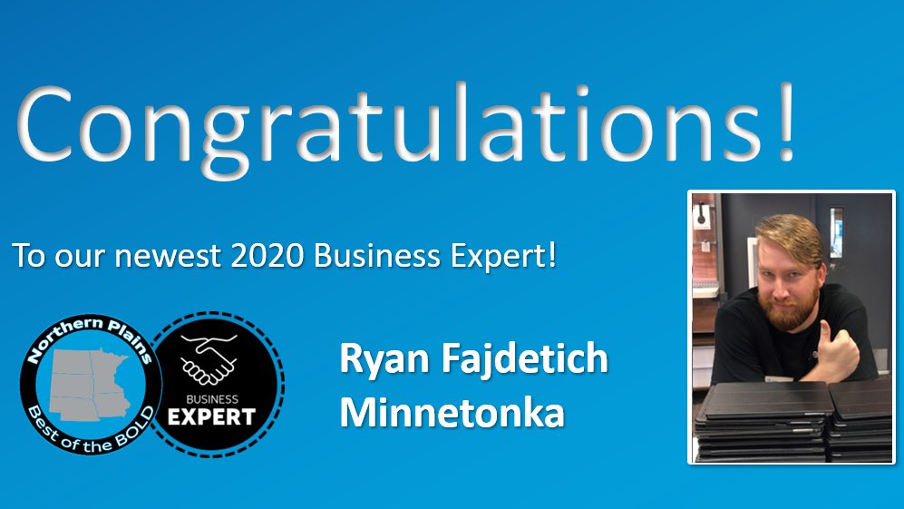 Congratulations to our newest Business Expert, Ryan Fajdetich from Minnetonka! Way to go Ryan!! If you’re a business in the Minnetonka / West Metro area, Ryan can help you!

#BizExpert #BusinessExpert #BoldBiz #BOLDNorthernPlains #CRush2020 #LifeAtATT