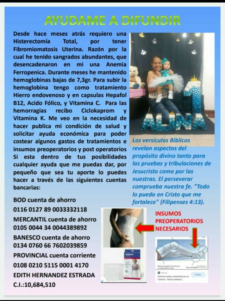 Barbaraback's tweet photo. Por motivos de #salud me veo en la #necesidad de hacer publica mi condición de salud y #solicitar #ayuda #economica para poder #pagar #gastos pre y post #operatorios. Por minimo que sea el #aporte es de gran ayuda para mi necesidad. Muchas #gracias. #Dios los bendiga https://t.co/lLTaUGvNMh