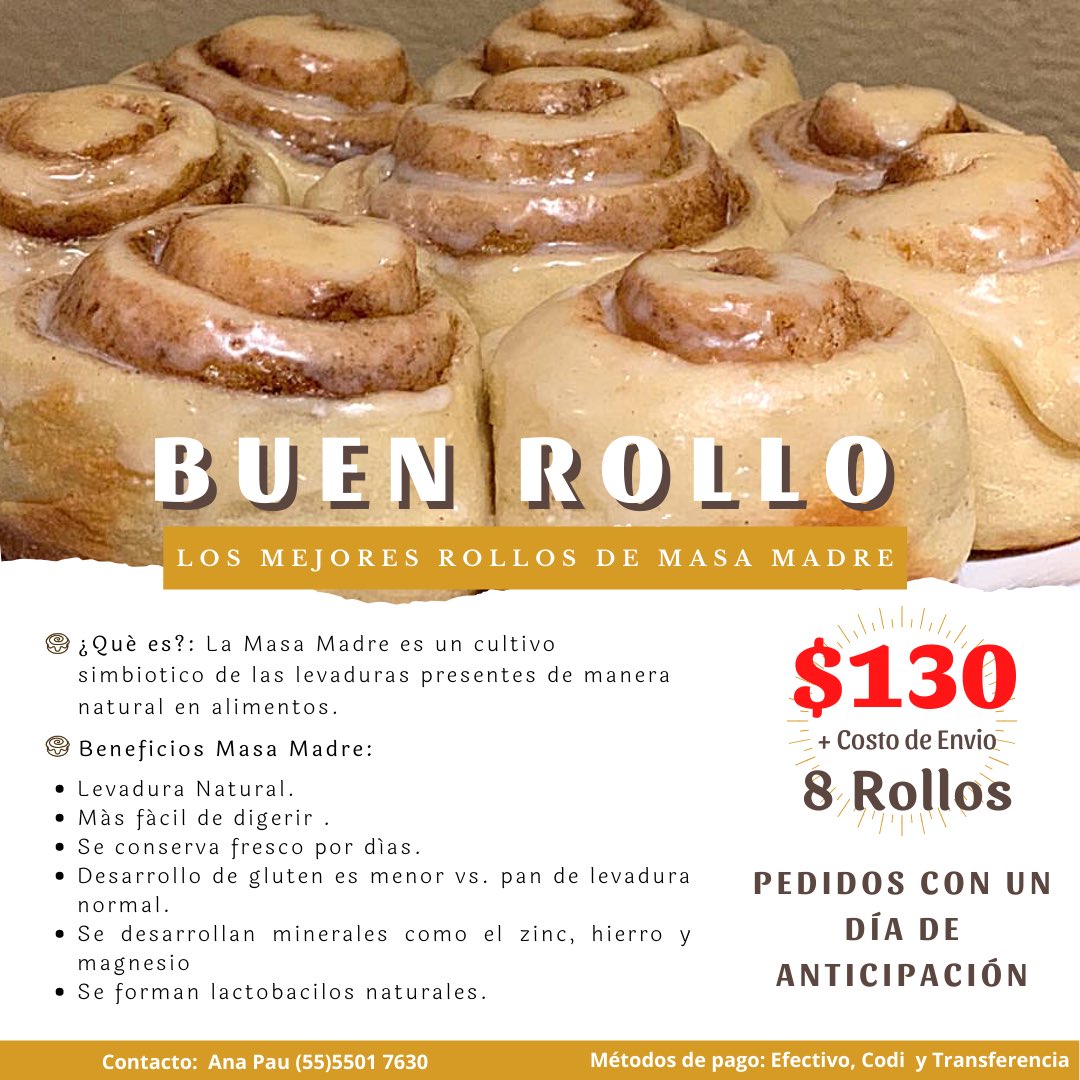 anapaucasti's tweet photo. Hoola🤚🏼 Estoy vendiendo estos Rollos de Masa Madre!! Están DELICIOSOS 🤤 No te los puedes perder @PolancoMexico 

✨Precio $160 ya con el envío a Polanco. 
✨Pedidos por Inbox o WA.
✨Límite de pedidos por día  
✨Pedidos de un sabor o mitad y mitad 
✨Me ayudan con RT porfa 😊 https://t.co/v0UFXanXKu