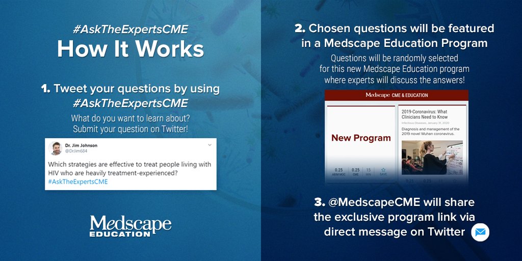 💬Tweet a question using the hashtag #AskTheExpertsCME!
Our team of leading experts are ready to answer your questions about heavily treatment-experienced patients w/ #HIV.
Info👉ms.spr.ly/6015Tc0vB
---
Spread the Word📣<a href="/LifeofMedstudnt/">#LifeofaMedStudent</a>, <a href="/AAMCtoday/">AAMC</a>, <a href="/AMAmedstudents/">AMA Medical Students</a>