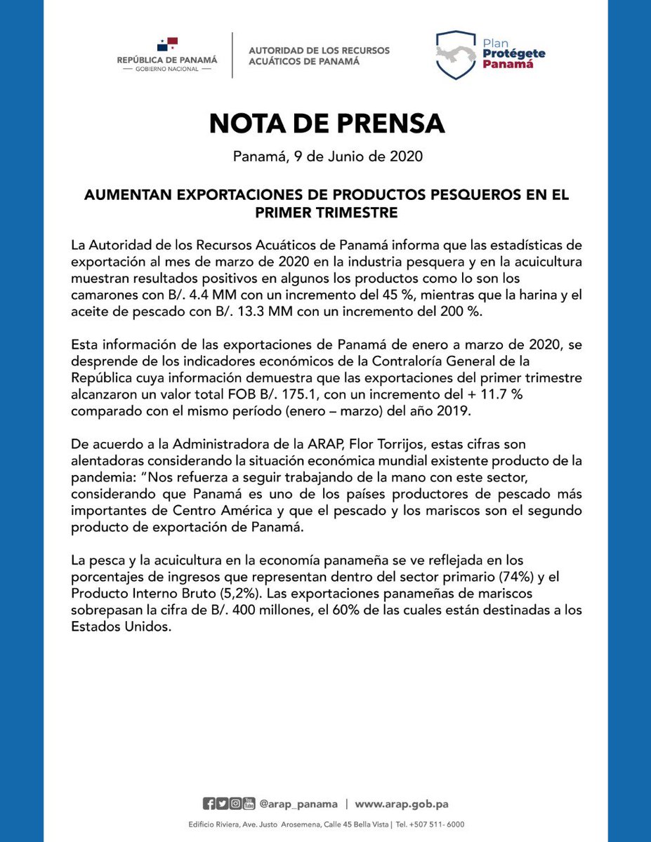 ARAP_Panama's tweet photo. ¡La buena noticia!

Exportaciones de productos pesqueros aumentan en el primer trimestre, pese a la crisis mundial.
#TrabajandoPorPanamá https://t.co/gAuLIj5l3b