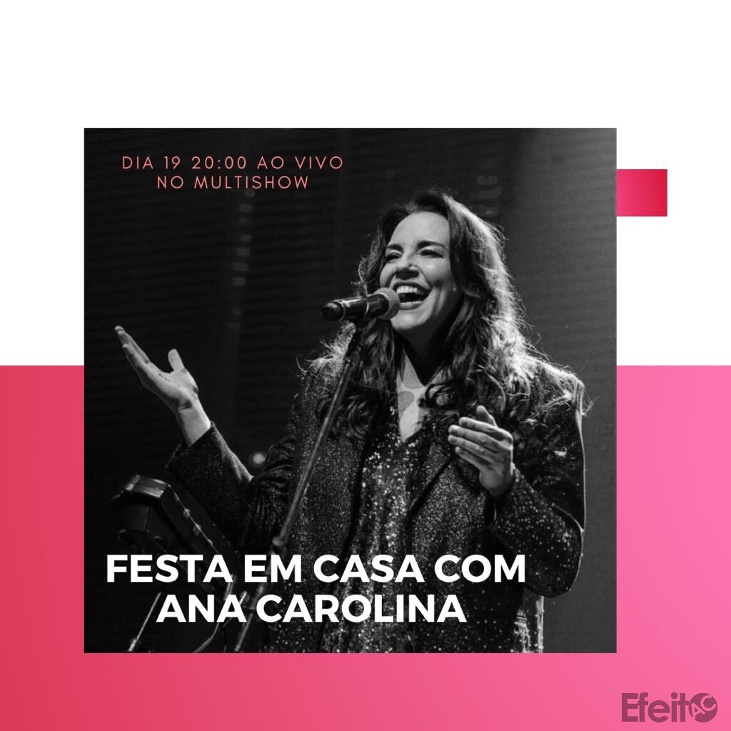 EfeitoAC's tweet photo. É isso aí! Mais um pouquinho de Ana Carolina nessa quarentena para matarmos um pouco da saudade de estar pertinho cantando junto.
É dia 19, às 20h no Multishow!
Anotem na agenda. #msw #multishow #anacarolina #efeitoac #mpb https://t.co/CjRLBWJBJl