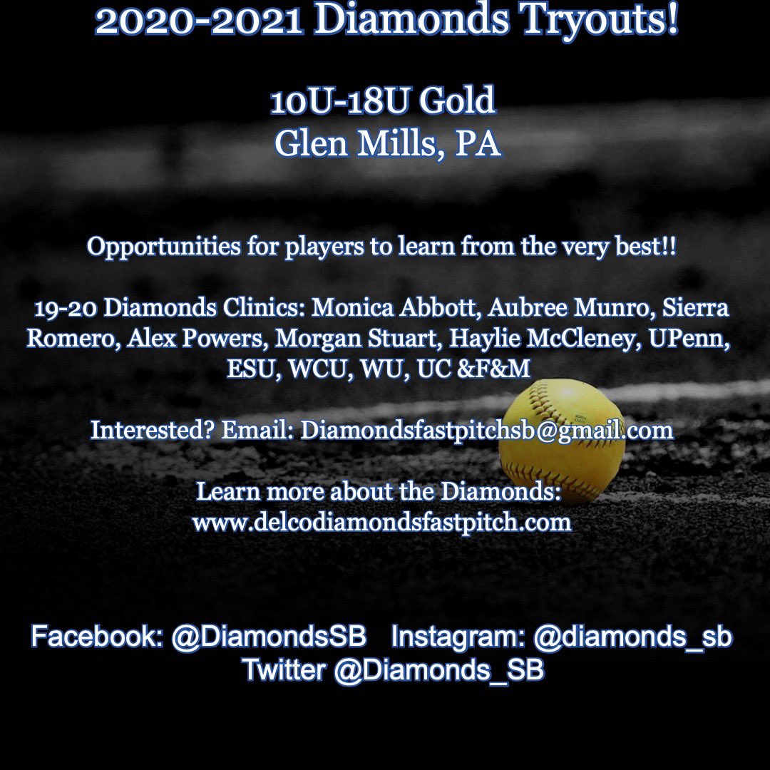 Diamonds_SB's tweet photo. Dates will follow for the 20-21 season tryouts.  Currently we are only doing private tryouts.  If Interested please fill out the player link or email any questions.Travelsoftball #softball #10u #12U #14U #16U #18U #Gold #travelsoftball #softballgirls #outfielders #l #ncaasoftball https://t.co/aAFSiMGVA4