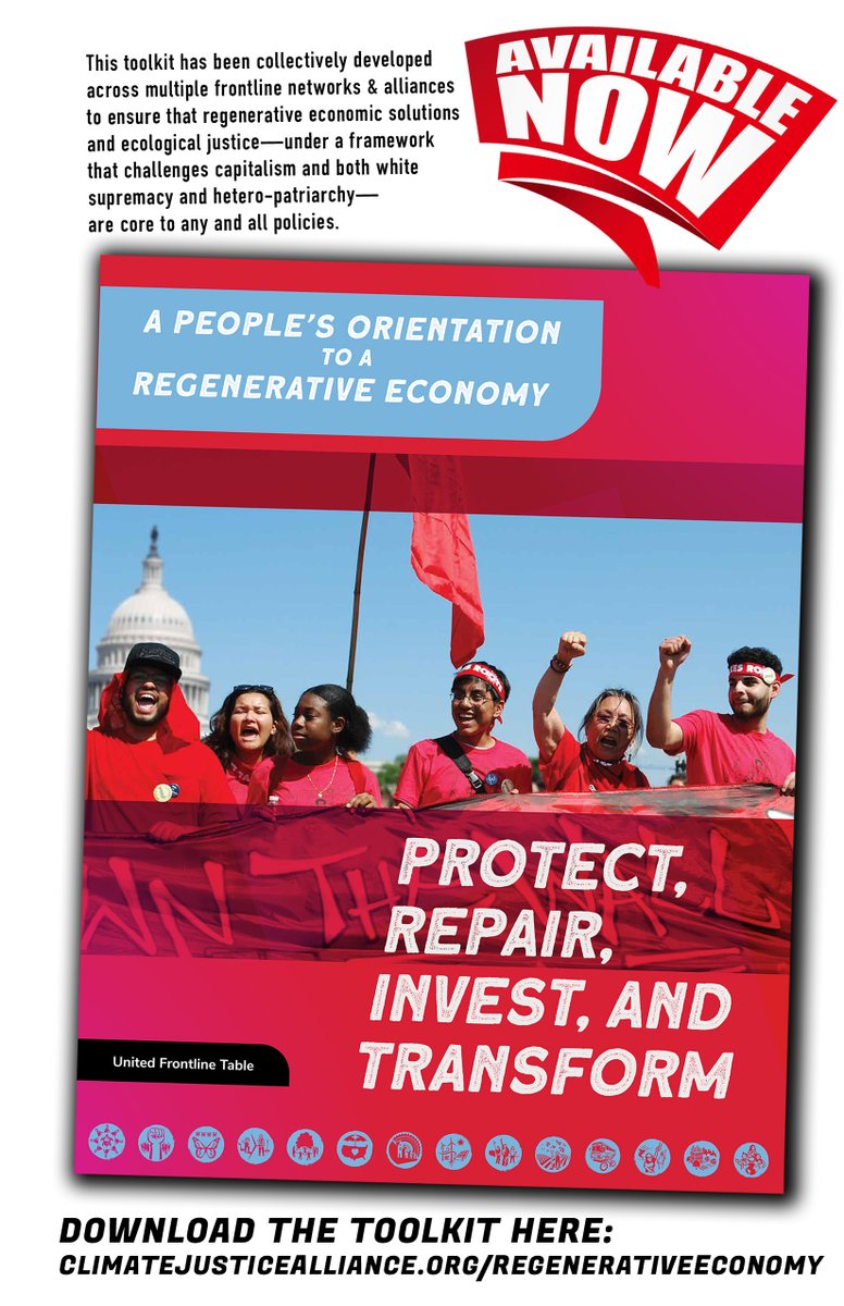 The toolkit "A #PeoplesOrientation to a #RegenerativeEconomy" has been collectively developed by multiple frontline networks and alliances to ensure that regenerative economic solutions and #EcologicalJustice are core to any and all policies. 🌻🌎✊🏿✊🏾✊🏽 🔥ClimateJusticeAlliance.org/RegenerativeEc…