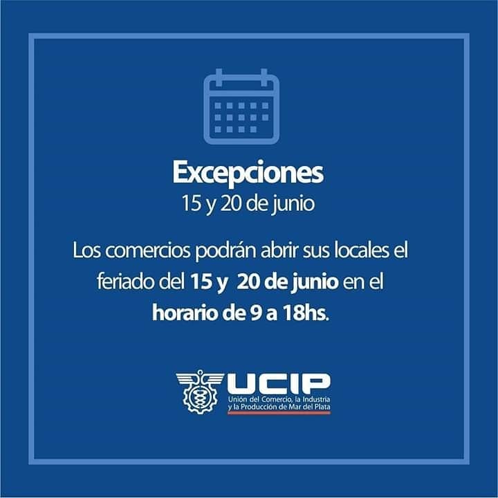 AMPLÍAN EL HORARIO PARA LOS COMERCIOS 🙌

El intendente <a href="/gmontenegro_ok/">Guillermo Montenegro</a> autorizo ampliar el horario de atención de los comercios y la apertura los #feriados del 15 y 20 de junio.

✔️Lunes a Viernes 👉 11 a 18hs
✔️Sábados 👉 9 a 18hs
✔️Feriados 15 y 20 de junio👉 9 a 18hs