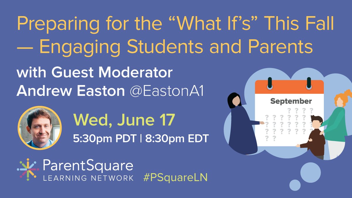 Coming up in one week, #PSquareLN chat with @EastonA1 as guest moderator. Hope you can join us! @ParentSquare #education #edchat #k12 #tlap #leadlap #betheone #remotelearning #school #suptchat