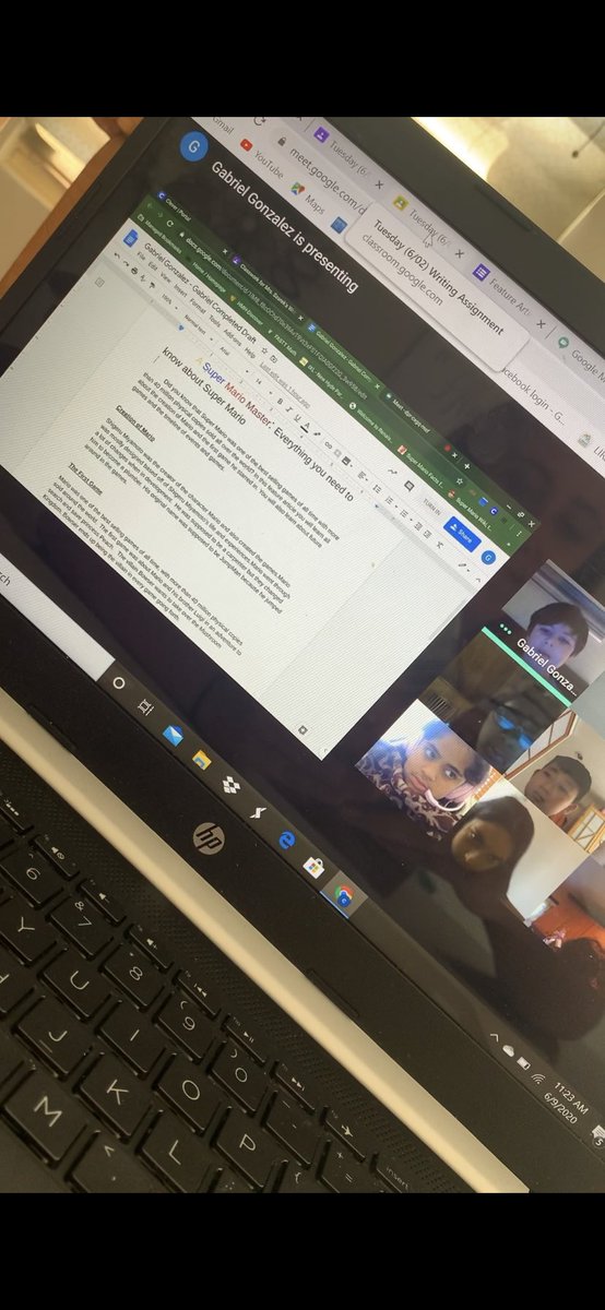 MsKelly5678's tweet photo. Gabriel kicked off our Feature Article presentations by teaching us all about the history of Super Mario! @teamhillside #soproud #virtualpresentations https://t.co/7bwrhzih3P