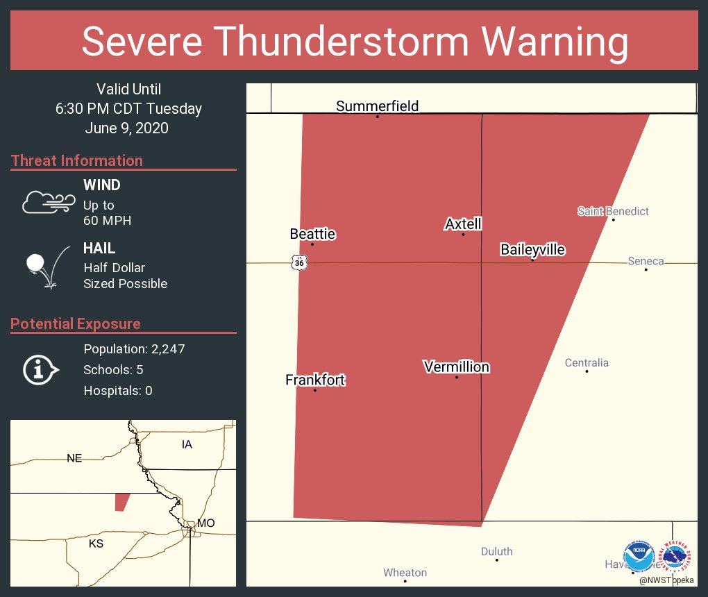 Severe Thunderstorm Warning including Frankfort KS, Axtell KS, Beattie