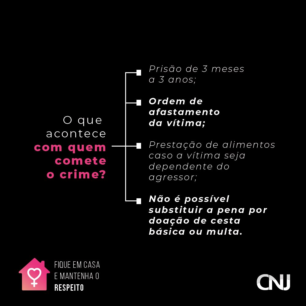 CNJ_oficial's tweet photo. Os crimes cometidos contra a mulher deixaram de gerar como punição cesta básica ou mera multa. Aquele que agride uma mulher durante o período da quarentena, ou mesmo fora dele, pode ser preso por até 3 anos. #IsolamentoSemViolência https://t.co/GIwnaCOPwz