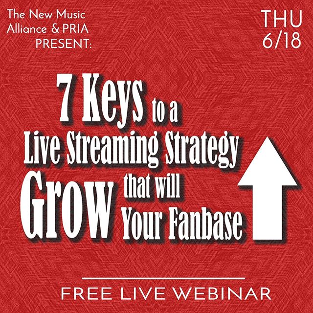 priamarketing's tweet photo. PRIA is pleased to announce that we have teamed-up with newmusicalliance to present a free webinar entitled “7 Keys To A Live Streaming Strategy That Will Grow Your Fanbase”. DETAILS: Thu 6/18 @ 7 pm. See Facebook Event for info. 
Live streaming your music has become a must-do i https://t.co/53XMphXl3t