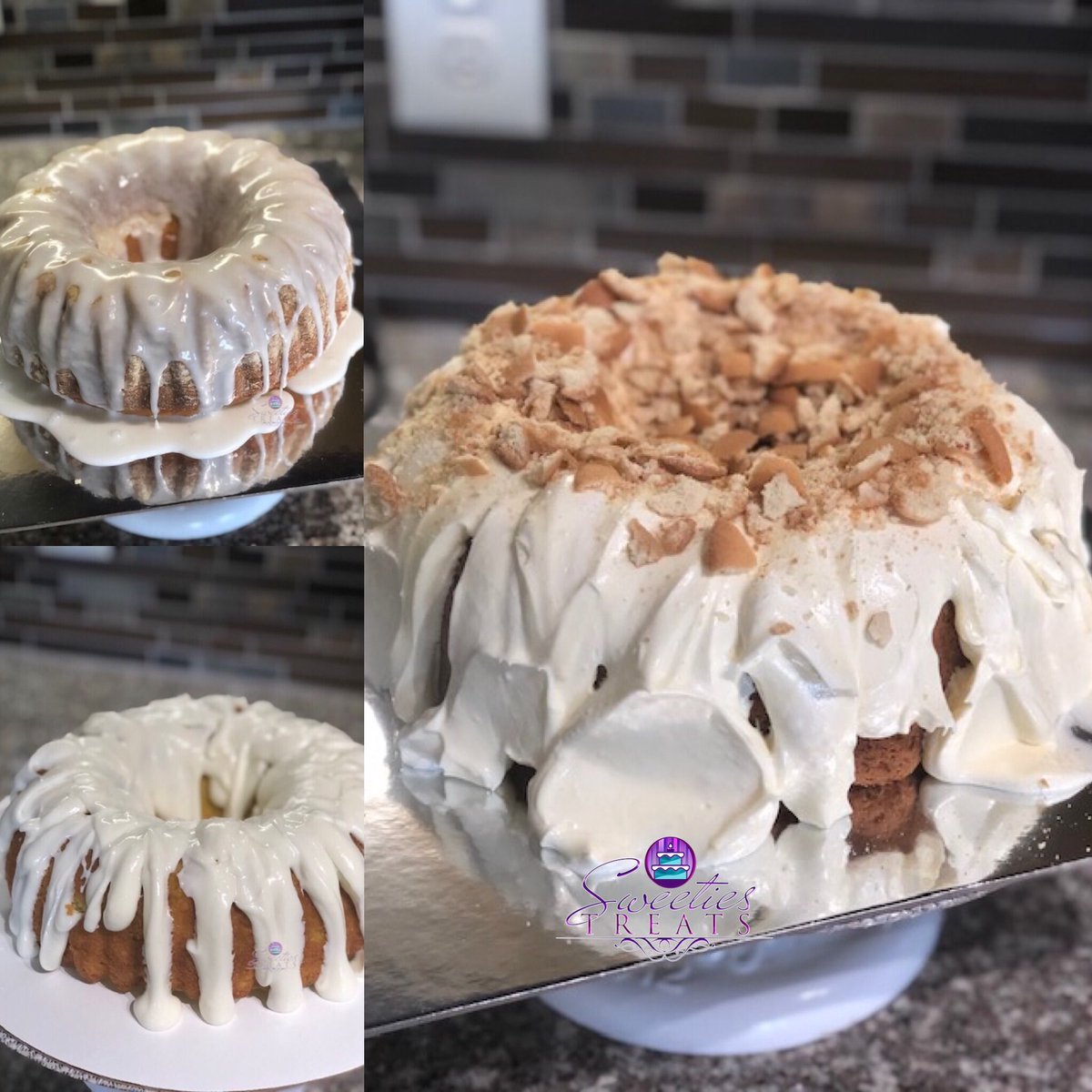 Banana pudding cake, key lime cake with cream cheese icing, and butter cake with vanilla icing. #butter #keylime #bananapudding #cake #mom #celebrationoflife #cherishingmemories #love #family #baking #desserts #sweets #desserttable #treats #houston #houstoncakes #cakestagram