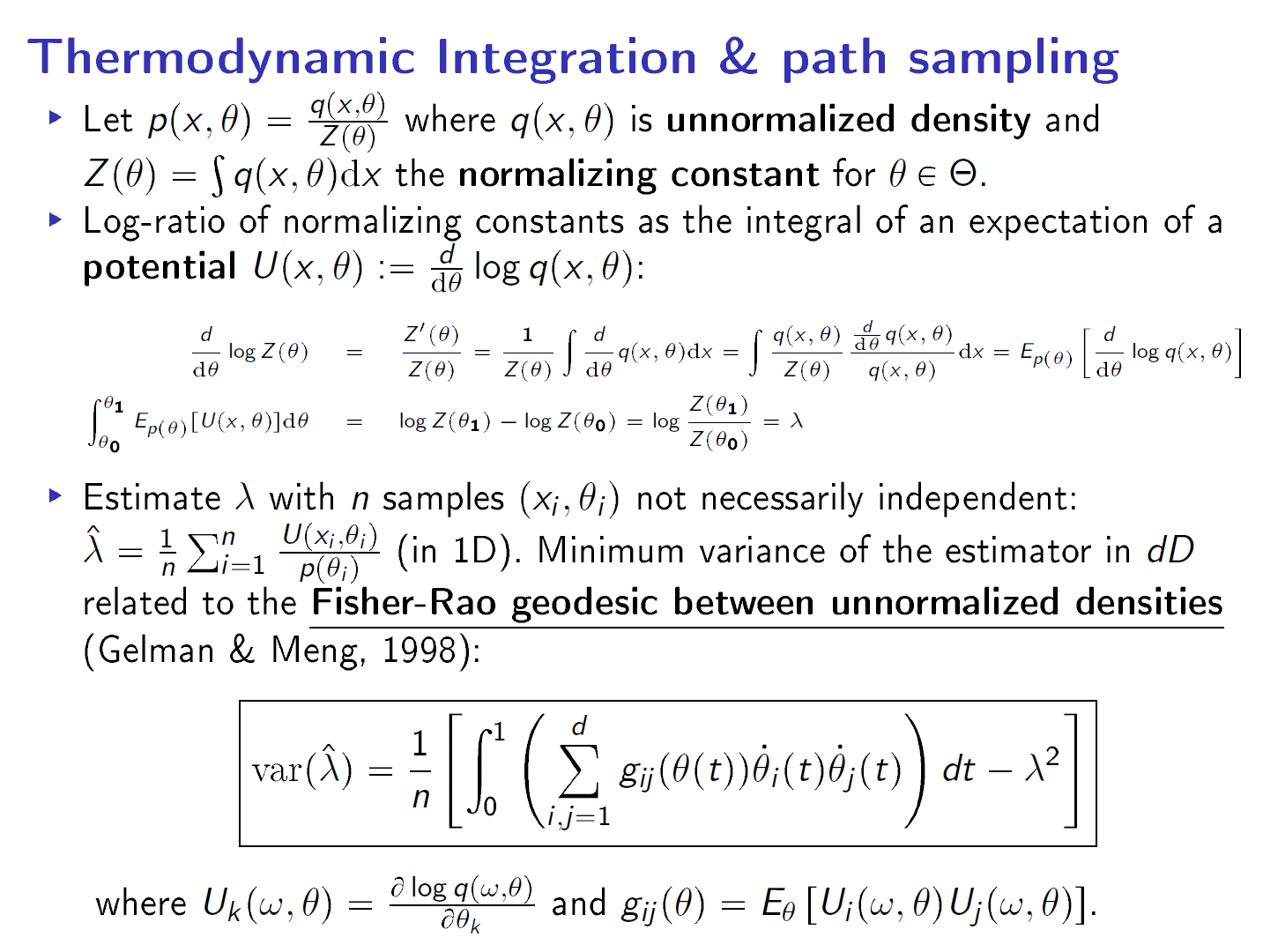 Frank Nielsen A Mltrick Thermodynamic Integration With Fisher Rao Geodesics On Unnormalized Models To Estimate The Log Ratio Normalizing Constants Gelman And Meng 1998 Fisher Rao Geometry T Co Ygxlrrzkvc T Co