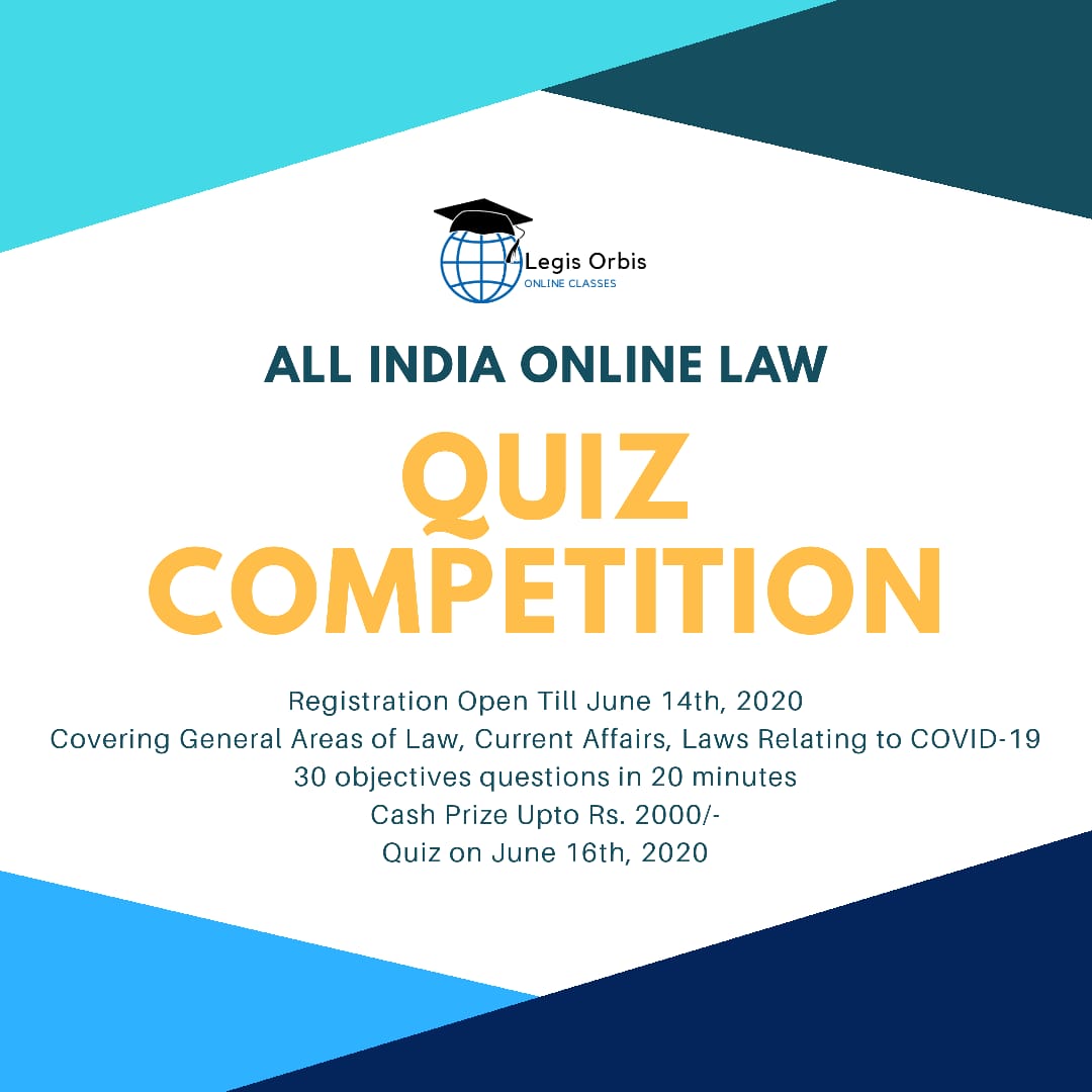 legisorbis's tweet photo. Announcing 1st All India Law Online Quiz Competition | Cash Prize Upto Rs. 2000 | Limited Slots | Register Now.Registration Link for Quiz Competition
👇👇👇
https://t.co/yelOJRbs62
#legisorbis #legisorbisclasses #learnfromhome #lawquiz #onlinequiz #cashprizes💰 #registrationopen https://t.co/VvKTWIJrSb