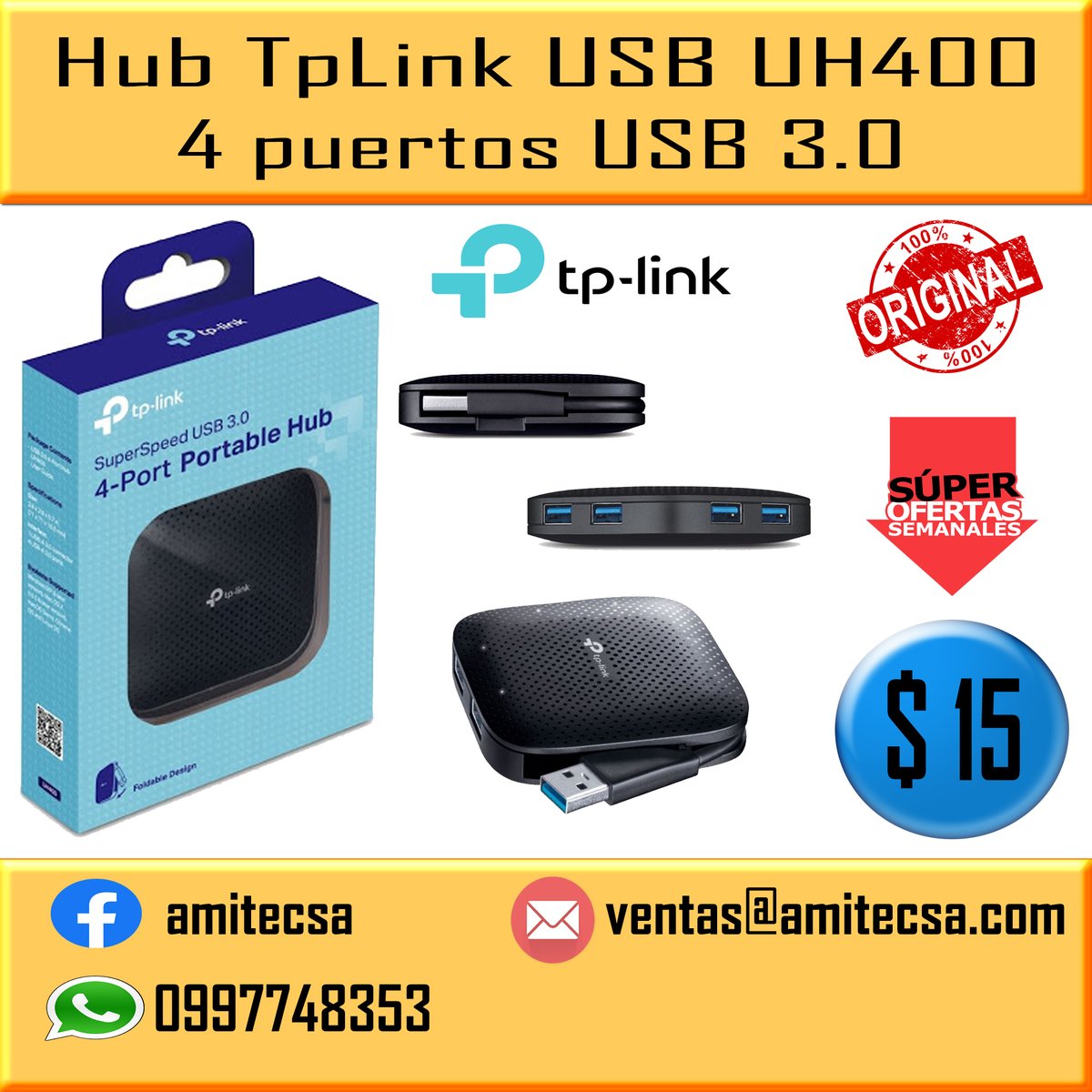 amitecsa's tweet image. $15 - Hub USB TpLink UH400 - 4 puertos USB 3.0

Pídelo al whatsapp 0997748353

#Amitecsa #TP-Link #HubUSB #USB3.0 #4Puertos #Tecnología #Calidad #Garantía #Seguridad