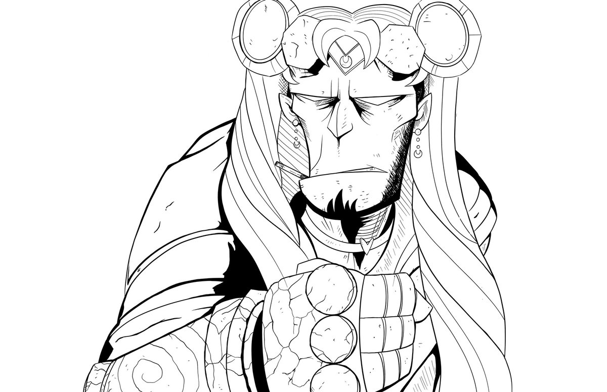 I meant to post this during the #SailorMoonRedrawChallenge but then the world caught on fire. Will probably color this later, but in the meantime, Happy Pride!

P.S. <a href="/artofmmignola/">Mike Mignola</a> I did a thing... Sorry!

#SailorMoon #Hellboy #DigitalArt #InkDrawing #Pride #PrideMonth #HorrorArt