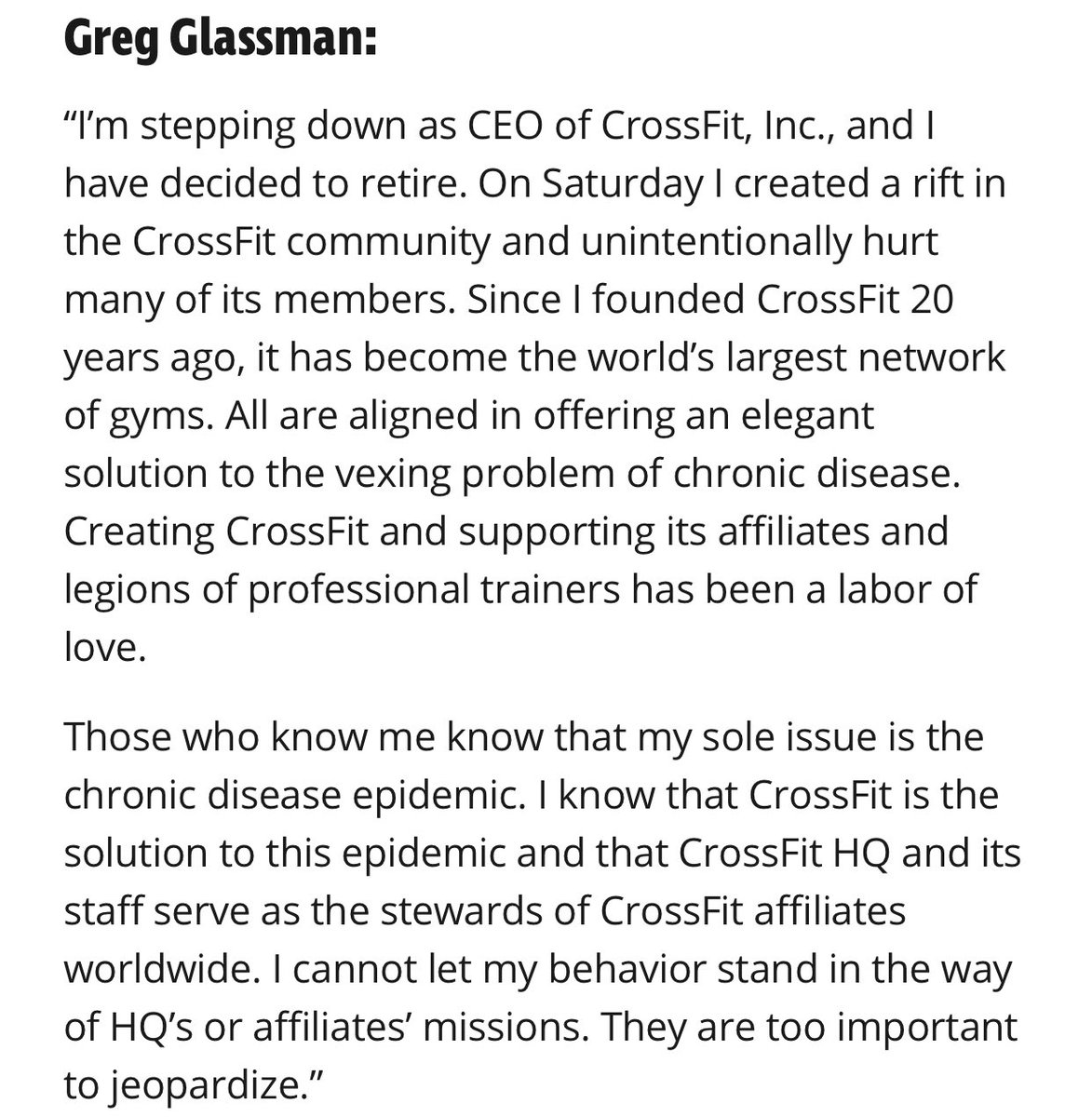 BuzzAmerique's tweet photo. ⚠️UPDATE⚠️

➡️ Le PDG de CrossFit, Greg Glassman, démissionne

#GregGlassman
#crossfitceo
#CrossFit #crossfitiscanceled https://t.co/VXlbX0elkF