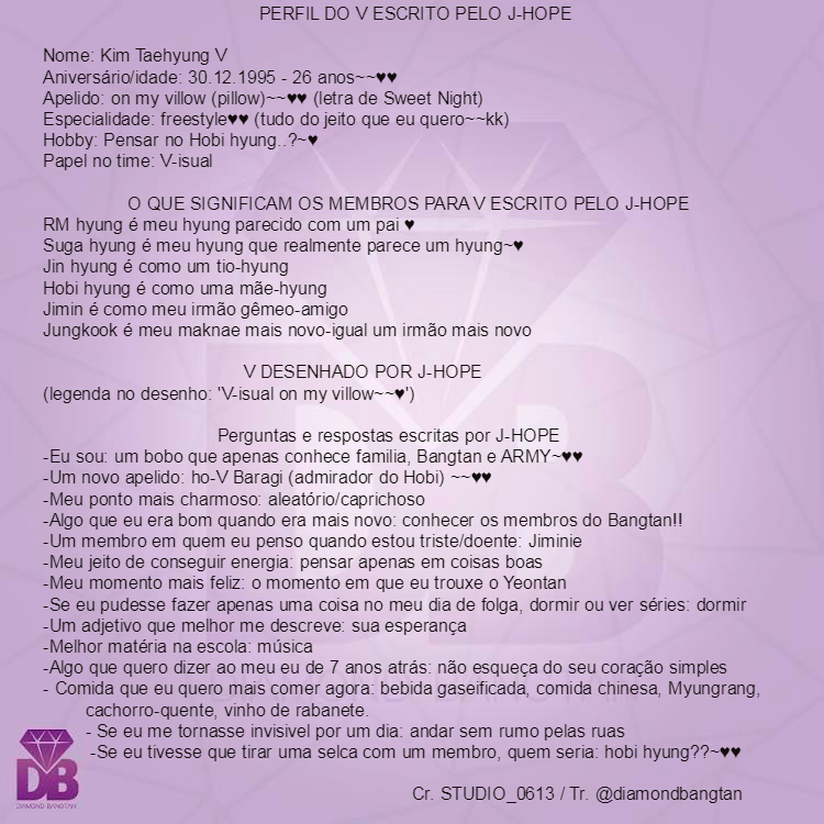 diamondbangtan's tweet photo. Tr.PTBR | FESTA 2020 - PERFIL DO V ESCRITO PELO J-HOPE

~🦋 @diamondbangtan #BTS @BTS_twt https://t.co/AhCmUSbICc