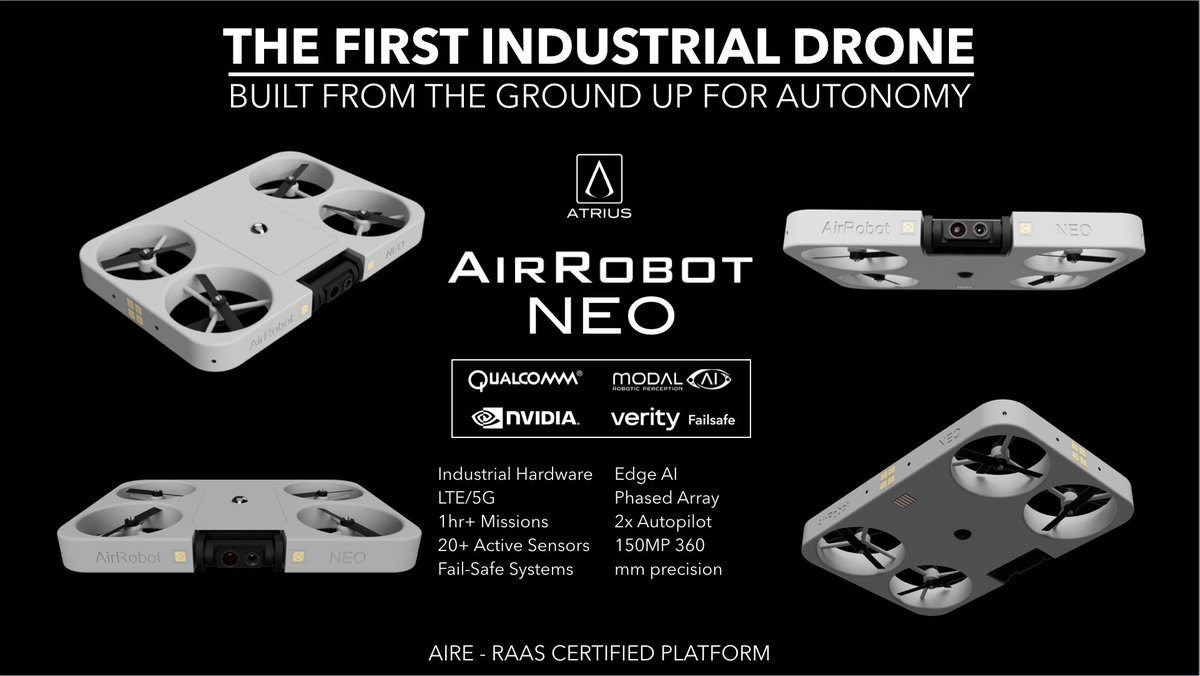 ATRIUSinc's tweet photo. The drone industry is evolving to industrial drones at the Edge.  Robust, secure and resilient drones that support high duty cycles over years. AirRobot is the first Industrial Drone built for Autonomy. https://t.co/V0Dz6NOGNs #edge #5G #autonomy #apnt #atrius #roboticedge https://t.co/lejVmGsu57