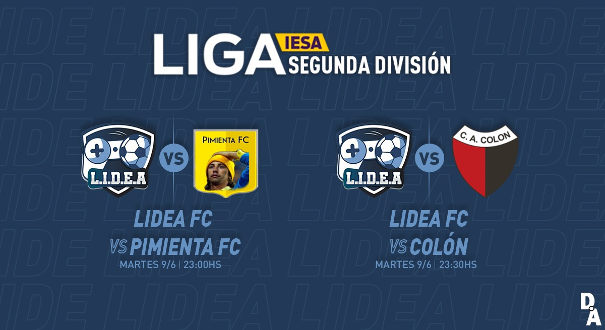 LIDEAFC's tweet photo. Iesa: hoy el equipo de @LIDEAFC se medirá por la liga @IESAArgentina a sus similares de
Fecha #5 - 23:00hs
@LIDEAFC vs @FcPimienta 

Fecha #6 - 23:30hs
@LIDEAFC vs @ColoneSports 

#siemprelidea #lideafc #clubespro #fifa20 #iesa #iesaaegentina https://t.co/fJY2ha5GUe