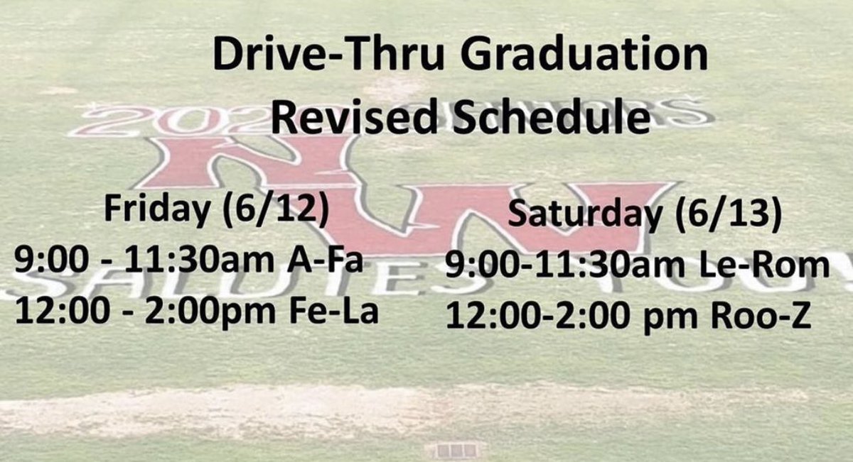 Drive-Thru Graduation Schedule