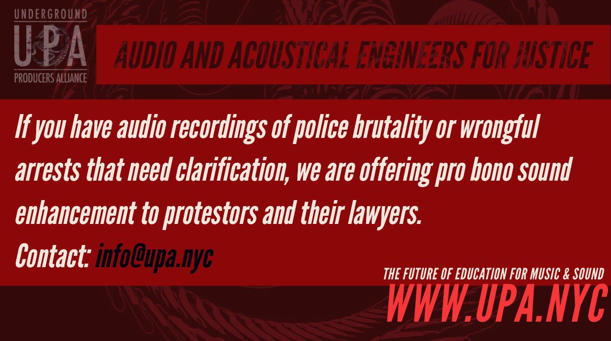 We hear you. 
#soundengineersforjustice #acousticalengineering #soundenhancement #audio #UPA #undergroundproducersalliance #protest #blacklivesmatter