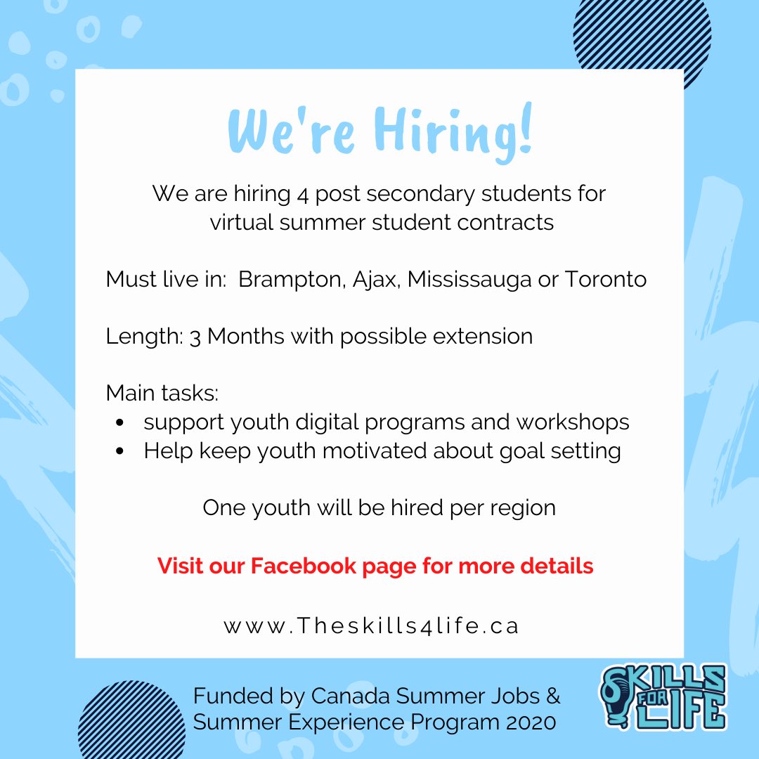 SLifeinc's tweet photo. Skills For Life is hiring! Visit Skills for Life on FB for the full Job Posting.
https://t.co/S3D91d8GLo. Email - info@theskills4life.ca your resume and cover letter. #jobs #youth #summer #canadasummerjobs #ONworks #school #money #adult https://t.co/eFi5bRFLXV