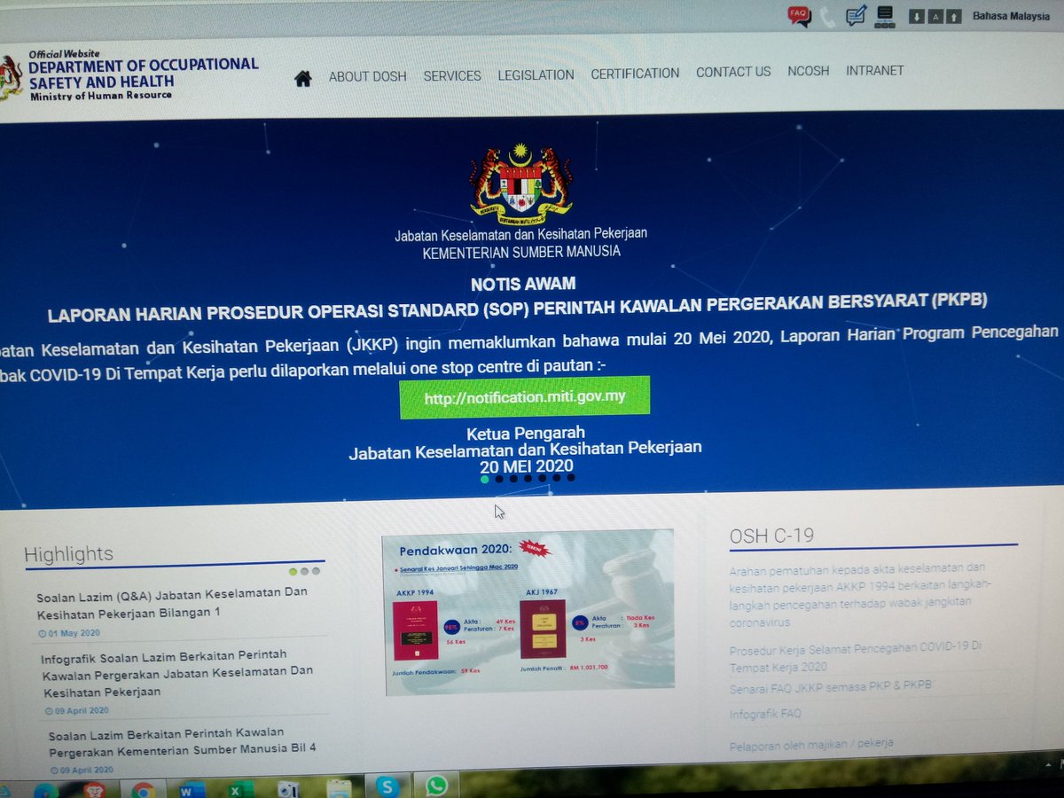 Department Of Occupational Safety And Health در توییتر Notis Awam Jabatan Keselamatan Dan Kesihatan Pekerjaan Jkkp Ingin Memaklumkan Bahawa Mulai 20 Mei 2020 Laporan Harian Program Pencegahan Wabak Covid 19 Di Tempat Kerja