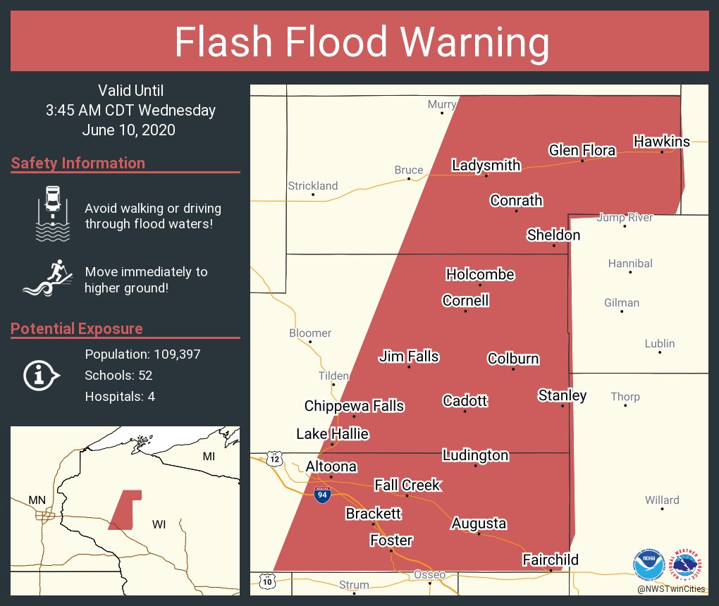 Flash Flood Warning including Chippewa Falls WI, Altoona WI, Lake