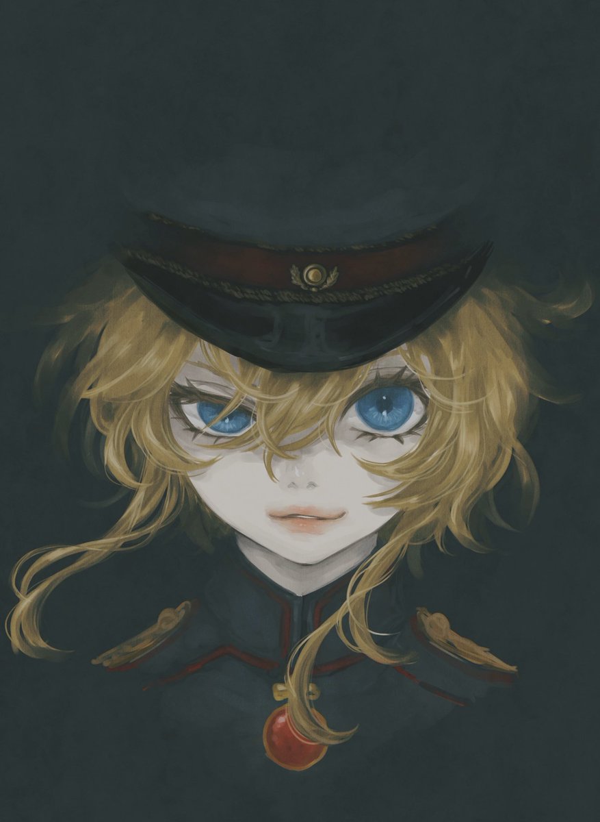 tanya degurechaff 1girl blonde hair solo blue eyes looking at viewer hat portrait  illustration images