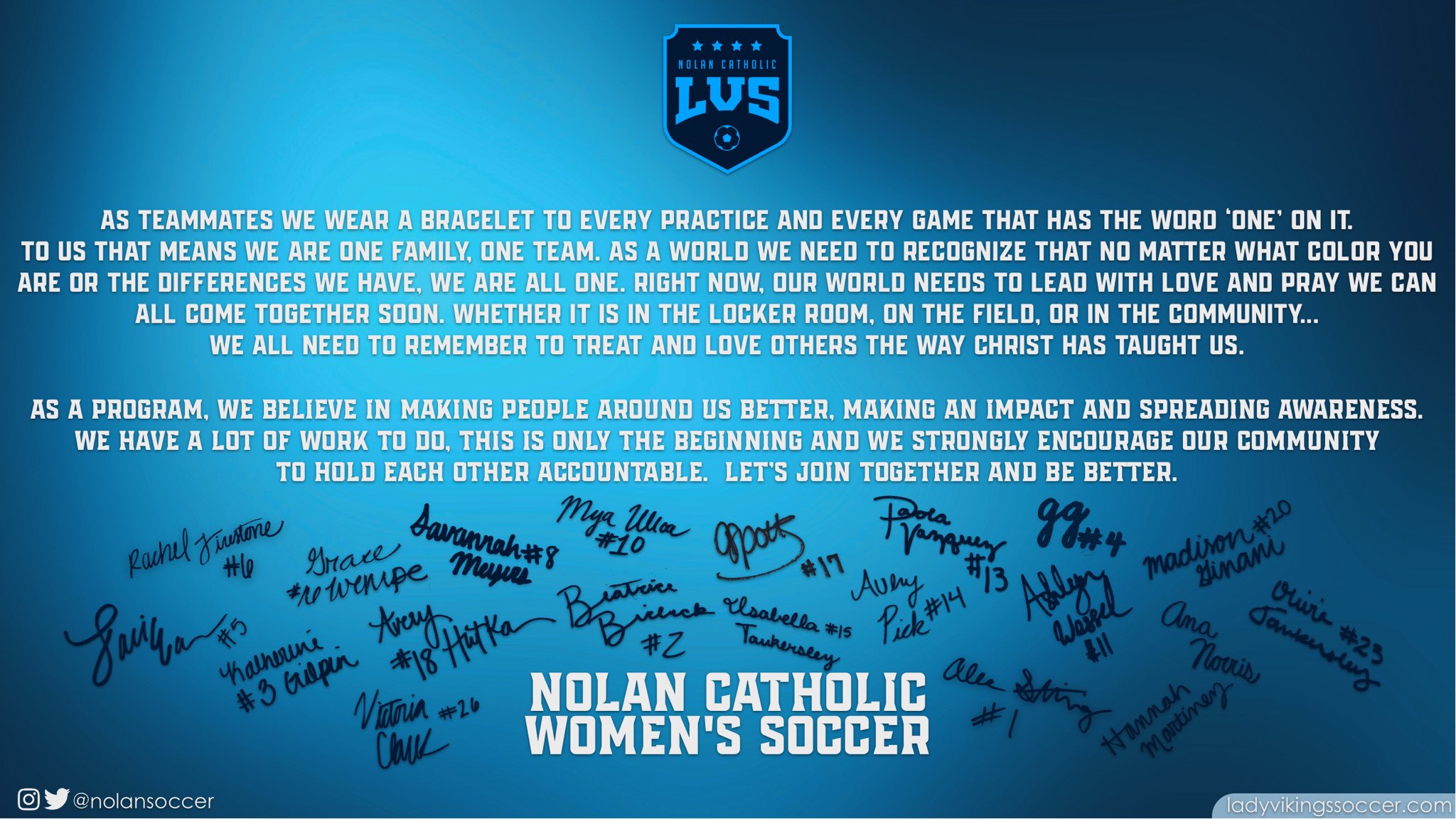 Nolan Women S Soccer Before We Go To Bed Our Program Wanted To Send This Message Out To Our Community Everyone Must Be Reminded That We Have To Treat Everyone The