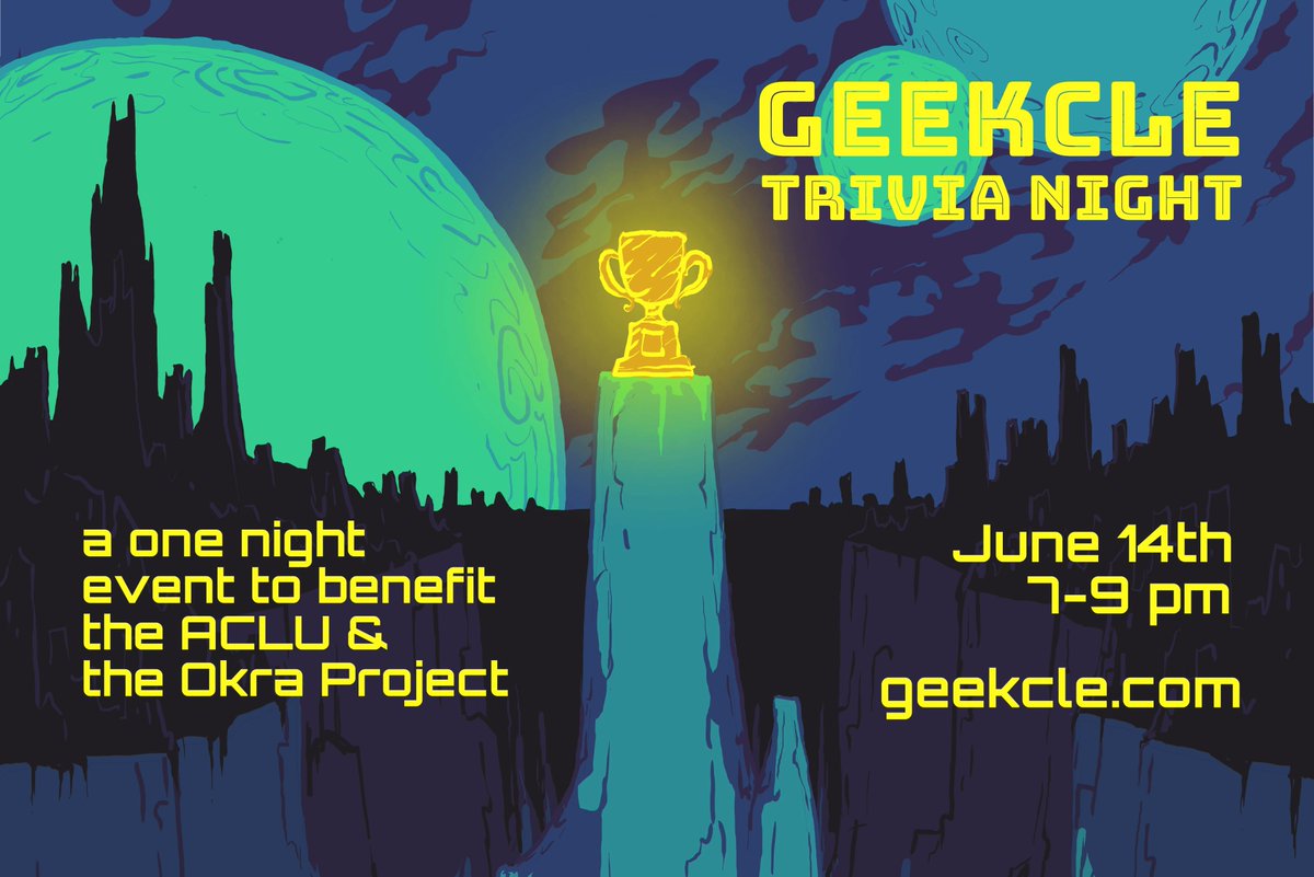 GeekCLE's tweet image. Hi friends, we really missed you the past few years! 

GeekCLE was created based on the idea of inclusion, love, and respect for other humans. GeekCLE is hosting a remote Trivia night to support the ACLU and The Okra Project. geekcle.com/triviaaclu