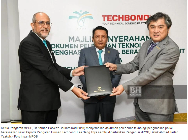 MyKomoditi's tweet photo. mpocHQ: #BeritaNiaga: #MPOB, #Techbond hasilkan poliol berasaskan sawit
https://t.co/bkB1YHjzeP https://t.co/rWUxK4Kz5a