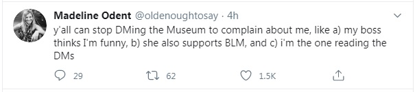 PelinoreGeryon's tweet photo. @Roystontown You should maybe take a look @ Madeline Odent's Twitter page, your museum manager appears to be very clearly inciting the criminal damage of monuments &amp; statues with detailed instructions on how to accomplish it. https://t.co/R0fjuTeXht
