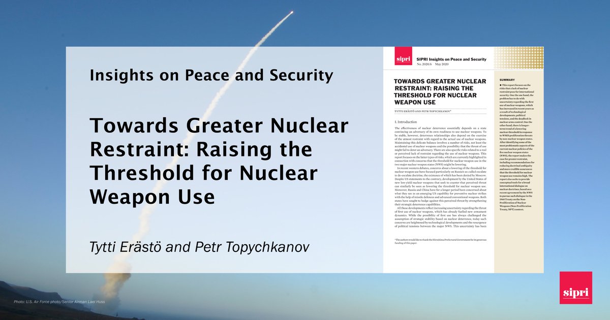SIPRIorg's tweet photo. SIPRI report by @TyttiErasto and @PTopych examines the risks that a lack of #NuclearRestraint poses to international #security and seeks to provide conceptual tools for a broad international discussion on #nuclear doctrines.

Read more ➡️ https://t.co/QMECsZfeQC https://t.co/KVUU1Zo8jF
