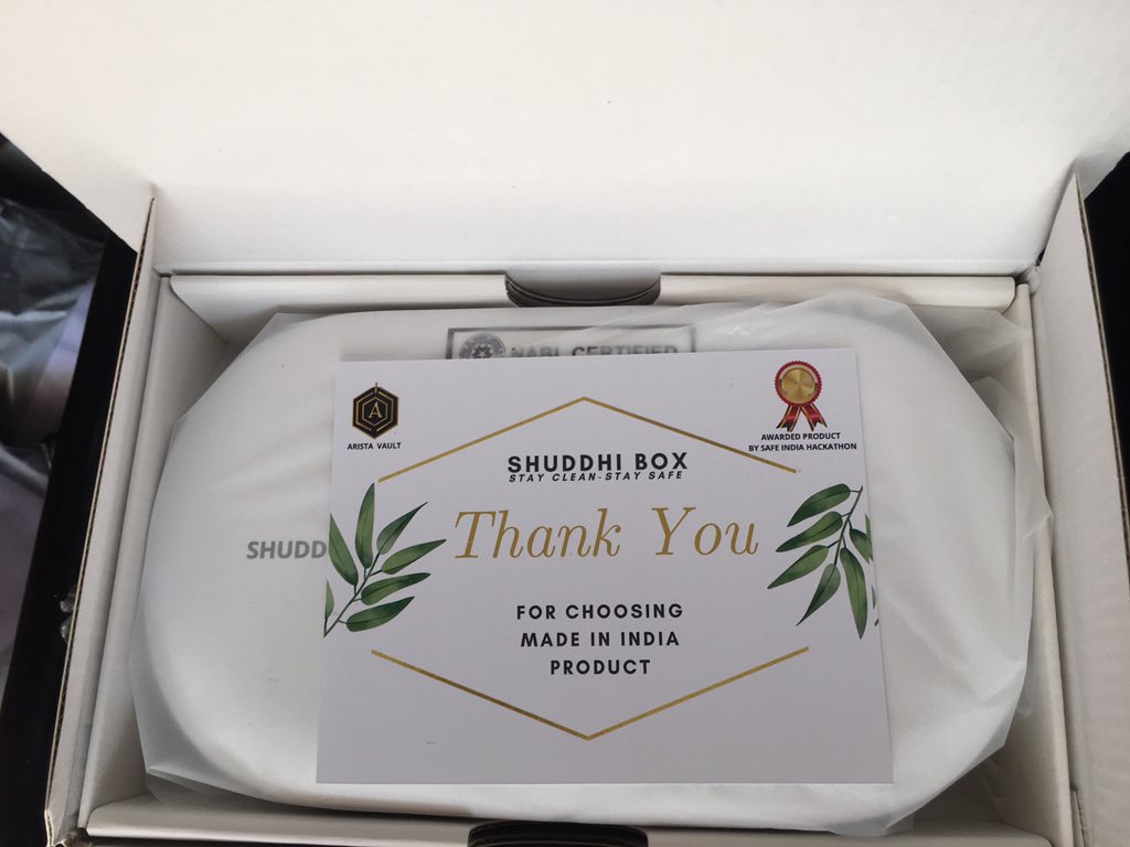 aristavault's tweet photo. Thank you to our esteemed buyers for choosing Made in India product in that way our proud customers are contributing to self reliant India🙏 we have started dispatching with full zeal&amp;enthusiasm #selfreliant #AtmaNirbharBharat #shuddhibox #techproduct  #disinfectant #sterlizer https://t.co/aYGTed44im