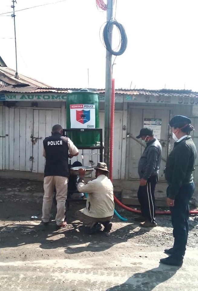 KohimaPolice's tweet photo. Kohima Police in collaboration with @GreenteamKohima  have installed Foot operated hand washing facility at 15 different locations including all the Police Stations within Kohima Town to ensure safety of Police personnel on duty as well as the general public. https://t.co/cEhibnlvHv