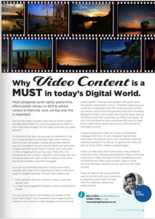 Video content gets more engagement than text or images.  Are you using video in your marketing?
<a href="/TTPOfficialUK/">TakingThePixels</a> 
#videomarketing #steeryourbusiness #businessmagazine