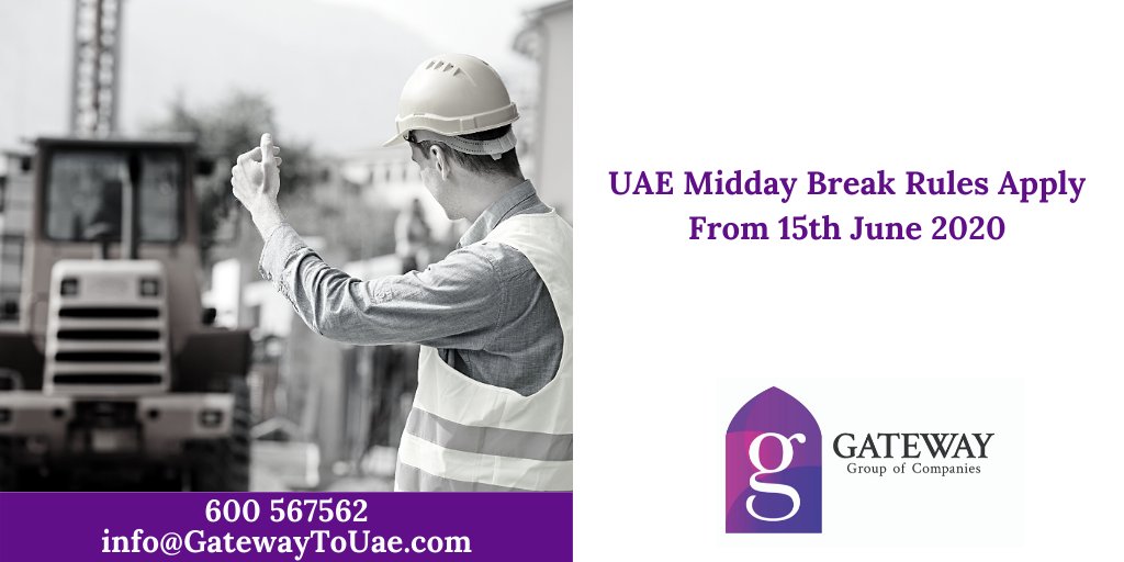JennyatGATEWAY's tweet photo. UAE Midday Break Rules Apply From 15th June 2020 - see todays blog: https://t.co/D7oyFvCYFJ

#Gatewaytouae #reassuringlyhonest #blogger #AbuDhabiblog #Dubaiblog #UAEblog #MiddayBreak #MiddayBreakRules #MiddayBreak2020 #MiddayBreakRules2020 #MiddayBreakpenalties #healthandsafety https://t.co/MIyO9VfZ3C