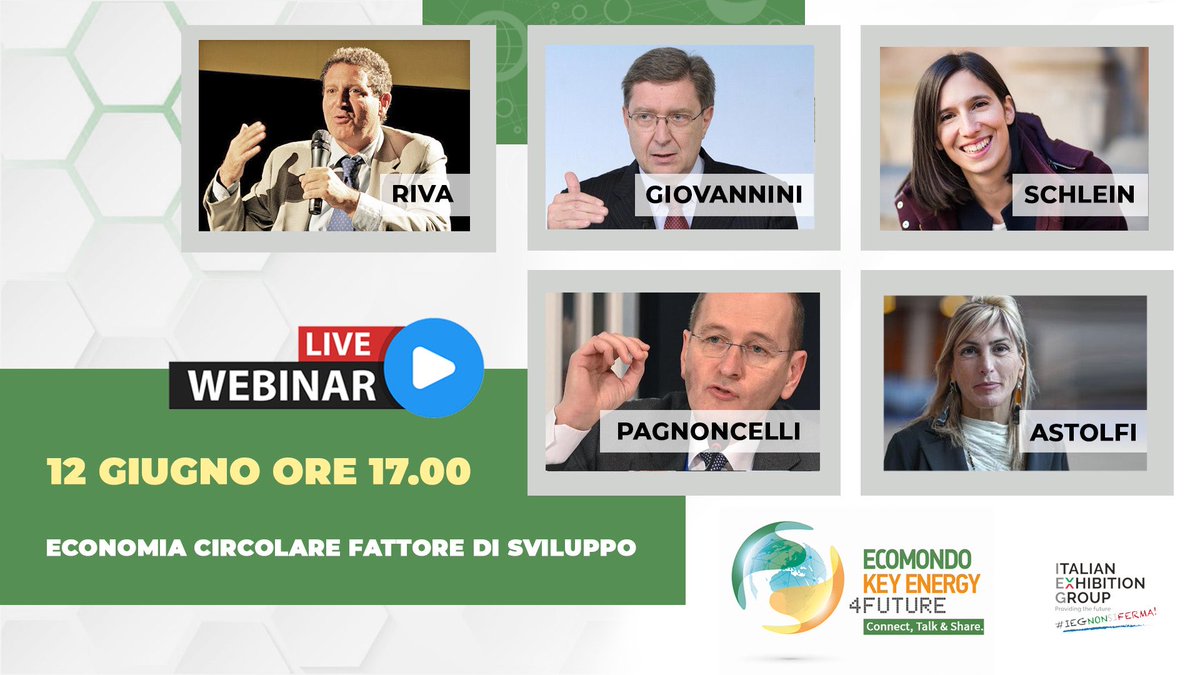 L’Economia circolare evoluzione dell’Economia sociale?  

🔹 Venerdì 12 giugno ore 17:00 - 18:00 🔹  

🔺 ISCRIVITI al webinar 👉🏻 bit.ly/3hgqFpl  

Sostenibilità ed etica saranno ingredienti fondanti del #futuro delle imprese in #Europa.  #Ecomondo4Future #IEGexpo