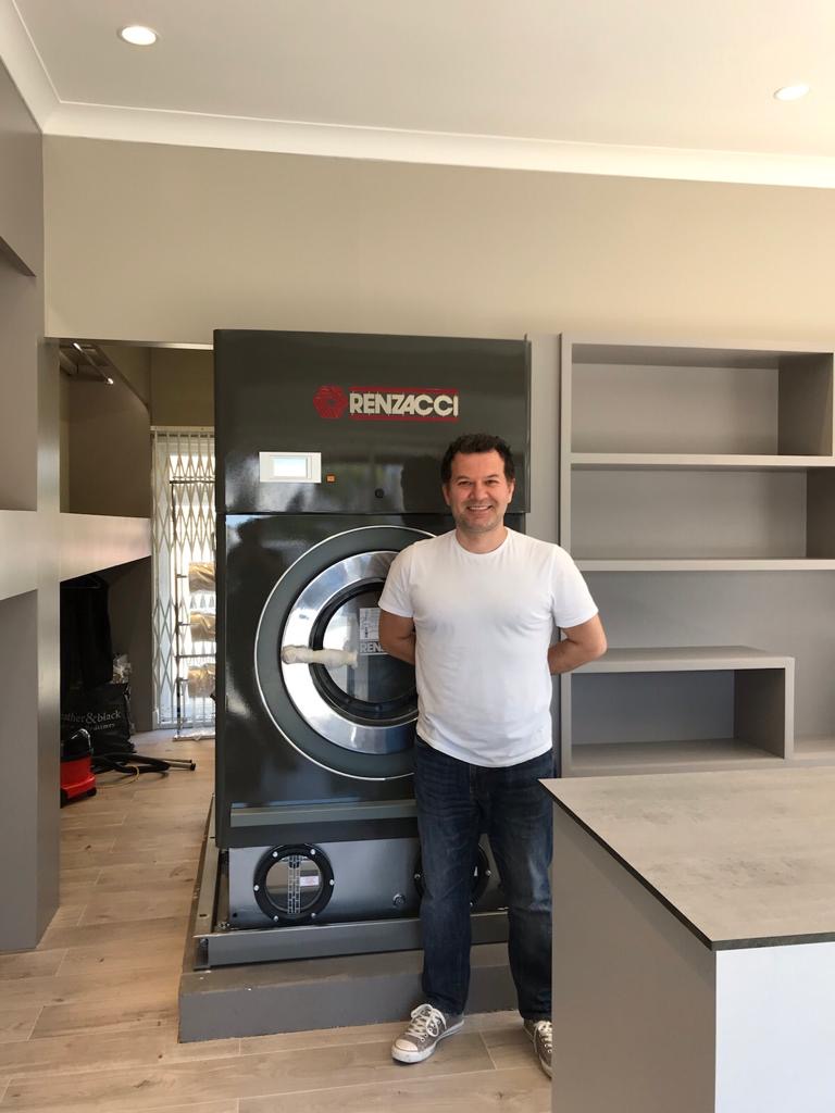 Luxe Dry Cleaners in Fulham with their new bespoke dry cleaning machine. We changed the paintwork on the machine to match the interior of their new shop. The client is delighted! #drycleaning #RenzacciUK #drycleaner